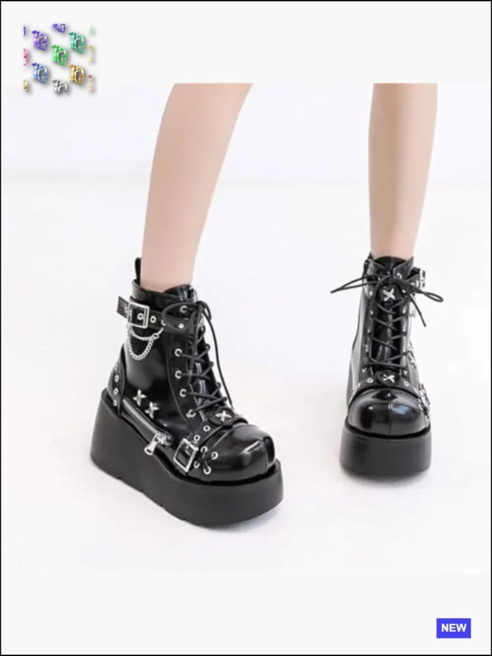 Goth Platform Ankle Boots with Bat Buckles Chunky Heel Round Toe Punk